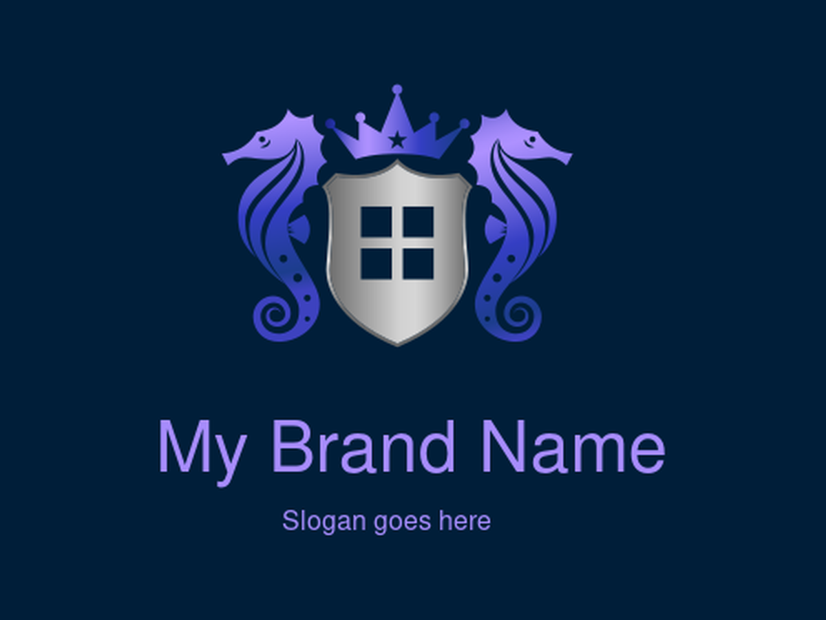 Purple and Blue Seahorse Shield with Crown Logo Design for Regal Marine and Heritage Brands